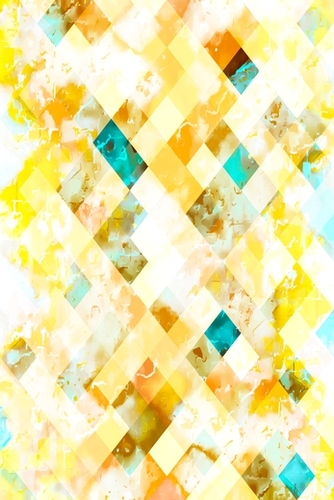 geometric pixel square pattern abstract in yellow brown blue Mural by Timmy333