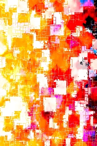 geometric pixel square pattern abstract in red yellow pink Mural by Timmy333