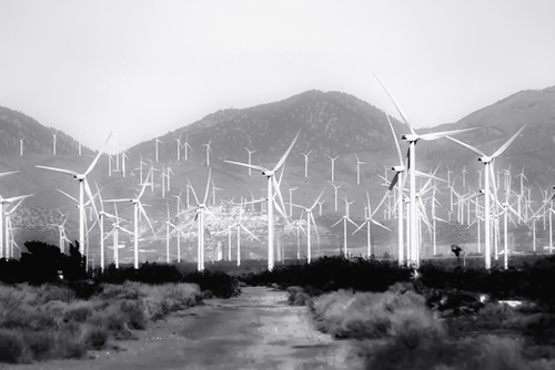 wind turbine and desert scenery in black and white Mural by Timmy333