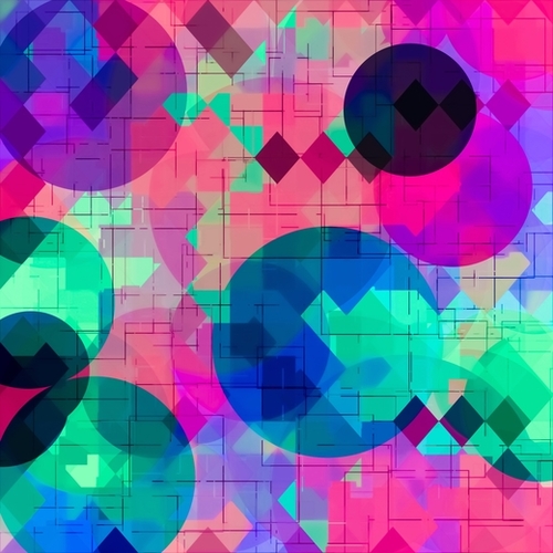 geometric square pixel and circle pattern abstract in pink blue green Mural by Timmy333