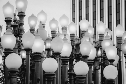 Urban Light at LACMA Los Angeles California USA in black and white Mural by Timmy333