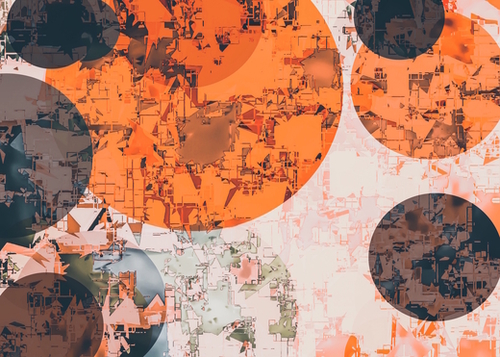 geometric circle pattern abstract in orange and brown Mural by Timmy333