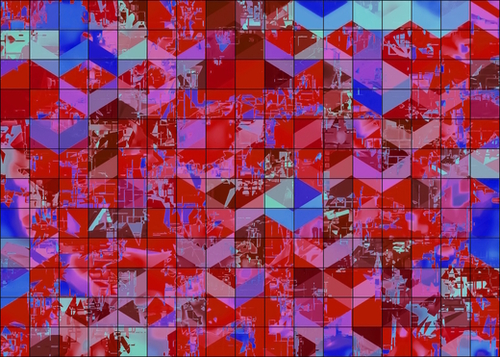geometric square and triangle pattern abstract in red and blue Mural by Timmy333