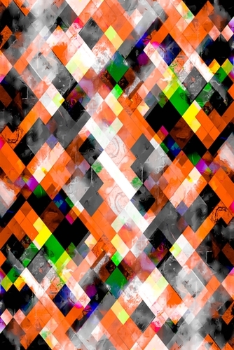 geometric pixel square pattern abstract in orange yellow green Mural by Timmy333