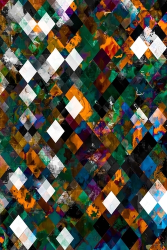 geometric pixel square pattern abstract art in orange brown blue green Mural by Timmy333