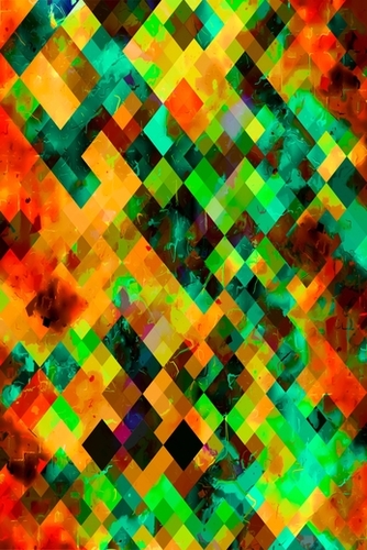 geometric square pixel pattern abstract in green brown orange blue Mural by Timmy333