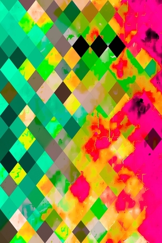 geometric pixel square pattern abstract art in green pink yellow Mural by Timmy333