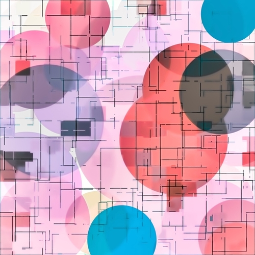 geometric square and circle pattern abstract in red pink blue Mural by Timmy333