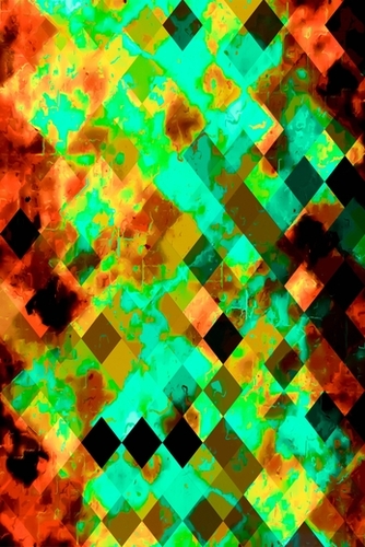 geometric pixel square pattern abstract art in green and brown Mural by Timmy333