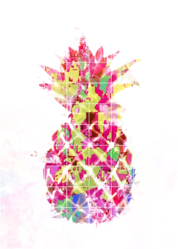 pineapple in pink yellow green blue with geometric triangle pattern abstract Mural by Timmy333