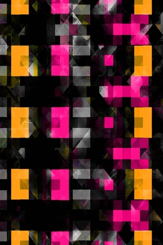 geometric symmetry art  pixel square pattern abstract background in pink orange black Mural by Timmy333