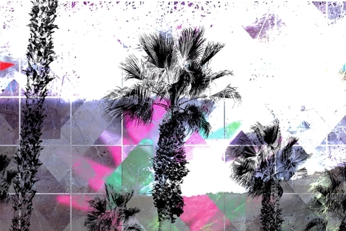 palm tree with geometric pixel square pattern abstract in purple pink blue Mural by Timmy333
