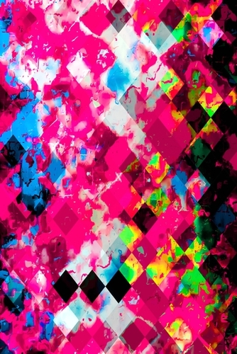 geometric square pixel pattern abstract in pink blue yellow Mural by Timmy333