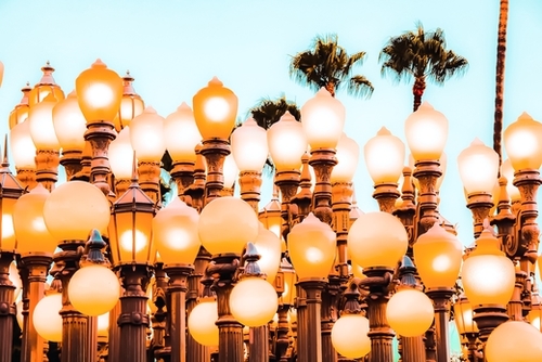 Urban Lights at LACMA art museum, Los Angeles, California, USA Mural by Timmy333