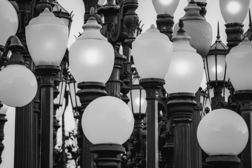 Urban Light at LACMA Los Angeles California USA in black and white Mural by Timmy333