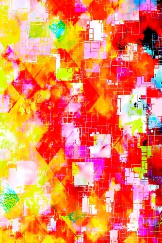 geometric pixel square pattern abstract background in red pink yellow Mural by Timmy333