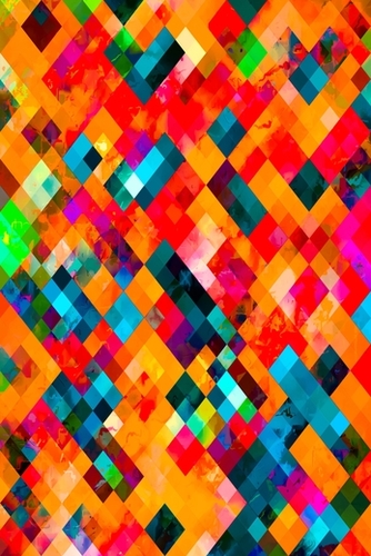 geometric pixel square pattern abstract art in orange pink red blue Mural by Timmy333