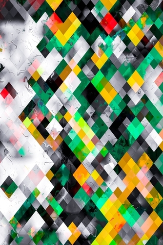 geometric square pixel pattern abstract background in green yellow black Mural by Timmy333