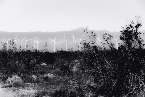 wind turbine with desert view in black and white Mural by Timmy333