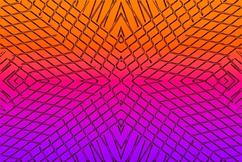 geometric symmetry line pattern abstract in orange purple pink Mural by Timmy333