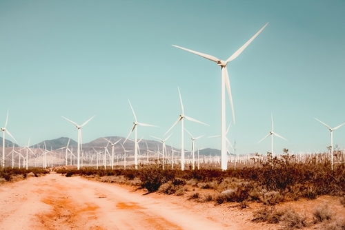 Wind turbine farm in the desert at Kern County California USA Mural by Timmy333