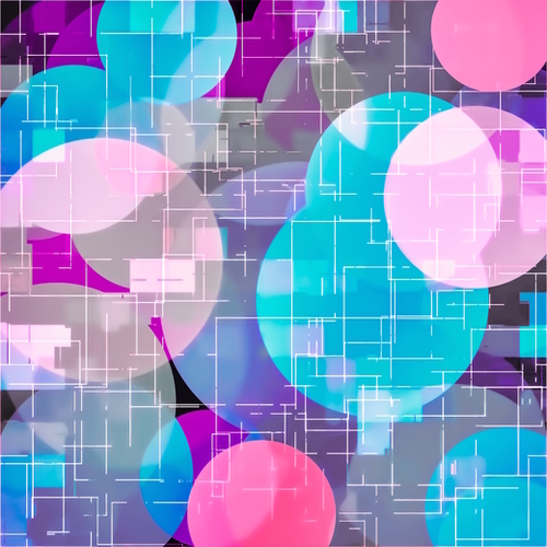 geometric square and circle pattern abstract in blue pink purple Mural by Timmy333
