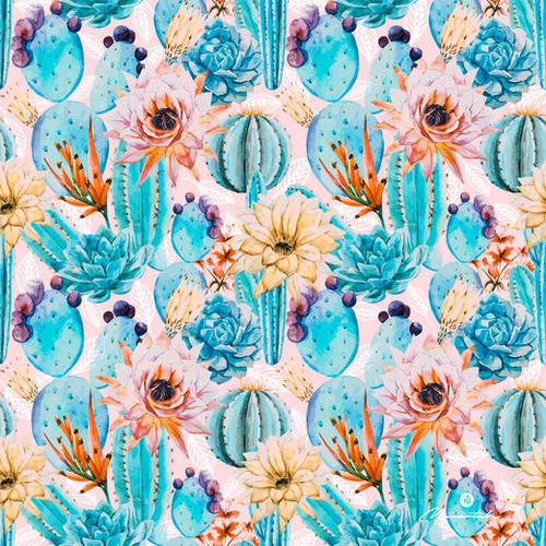 Cactus and flowers pattern Mural by mmartabc