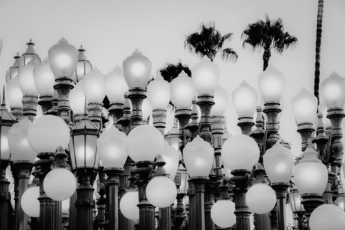 Urban Light at LACMA Los Angeles California USA in black and white Mural by Timmy333