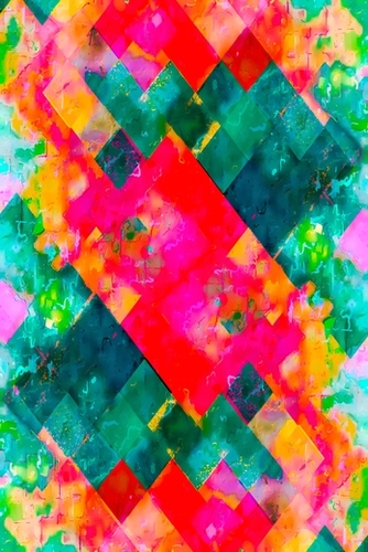 geometric square pixel pattern abstract background in pink green orange Mural by Timmy333