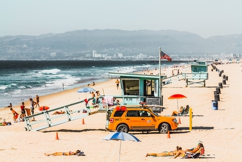 sandy beach in summer at Manhattan beach California USA Mural by Timmy333