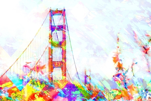 Golden Gate Bridge, San Francisco, USA with painting abstract Mural by Timmy333