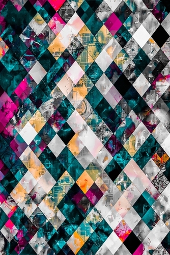 geometric pixel square pattern abstract background in blue yellow pink Mural by Timmy333
