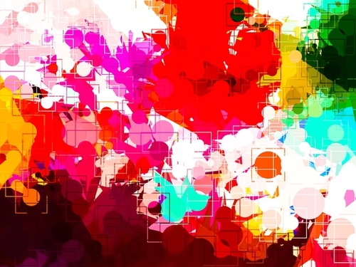 geometric circle pattern abstract in red orange pink blue Mural by Timmy333