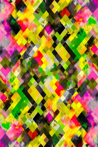 geometric pixel square pattern abstract background in green yellow pink Mural by Timmy333