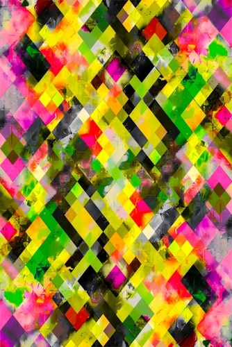 geometric pixel square pattern abstract background in green yellow pink Mural by Timmy333