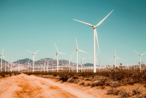 Wind turbine farm in the desert at Kern County California USA Mural by Timmy333