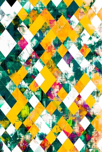 geometric pixel square pattern abstract art in green and yellow Mural by Timmy333