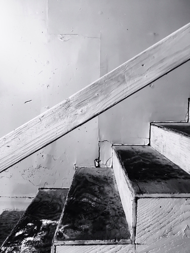 wood stairway with wood background in black and white Mural by Timmy333