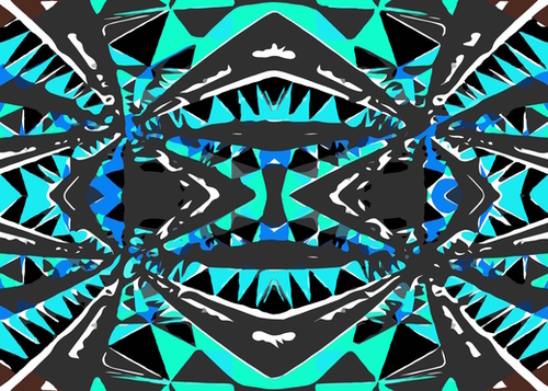 psychedelic geometric abstract pattern background in blue green black Mural by Timmy333