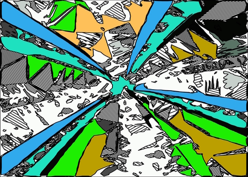 geometric splash drawing and painting abstract background in blue green brown Mural by Timmy333