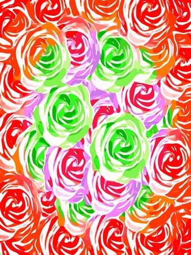 colorful rose pattern abstract in red pink green Mural by Timmy333