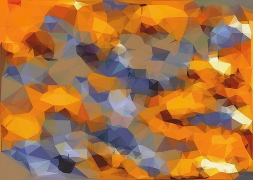 psychedelic geometric polygon abstract pattern in orange brown blue Mural by Timmy333