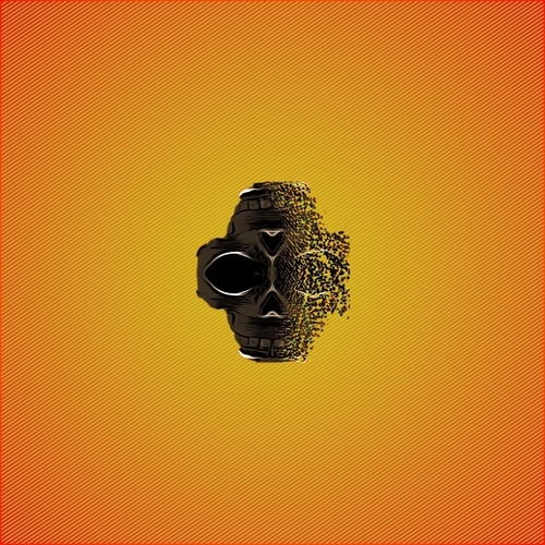 fractal black skull portrait with orange abstract background Mural by Timmy333