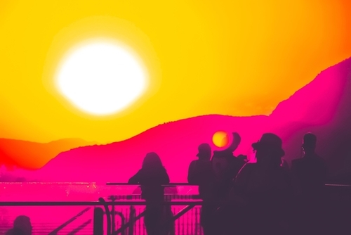 summer sunset light with mountain background Mural by Timmy333