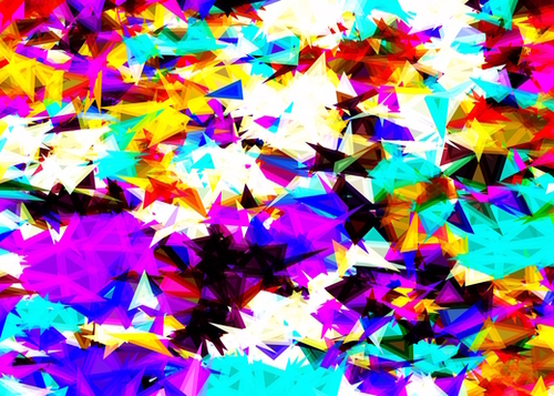 psychedelic geometric triangle abstract pattern in purple pink blue yellow red Mural by Timmy333