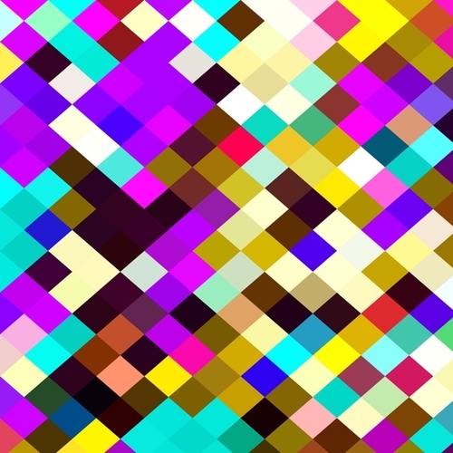 geometric square pixel pattern abstract in purple pink yellow blue brown Mural by Timmy333
