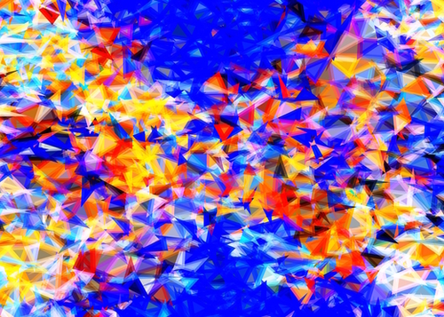 psychedelic geometric triangle abstract pattern in blue orange yellow Mural by Timmy333