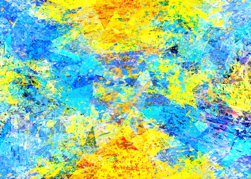psychedelic geometric abstract pattern in yellow and blue Mural by Timmy333