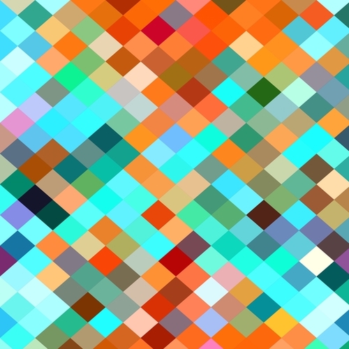 geometric square pixel pattern abstract in blue orange yellow brown green Mural by Timmy333
