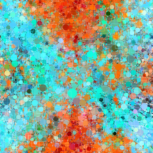 psychedelic geometric circle pattern and square pattern abstract in orange and blue Mural by Timmy333